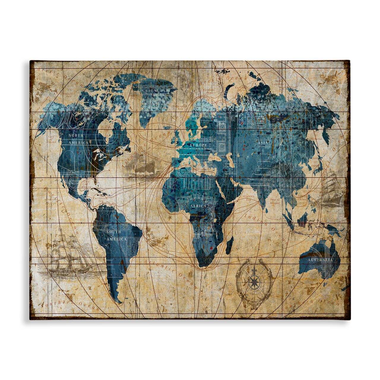 Stupell Industries Vintage Abstract World Map Design Canvas Wall Art